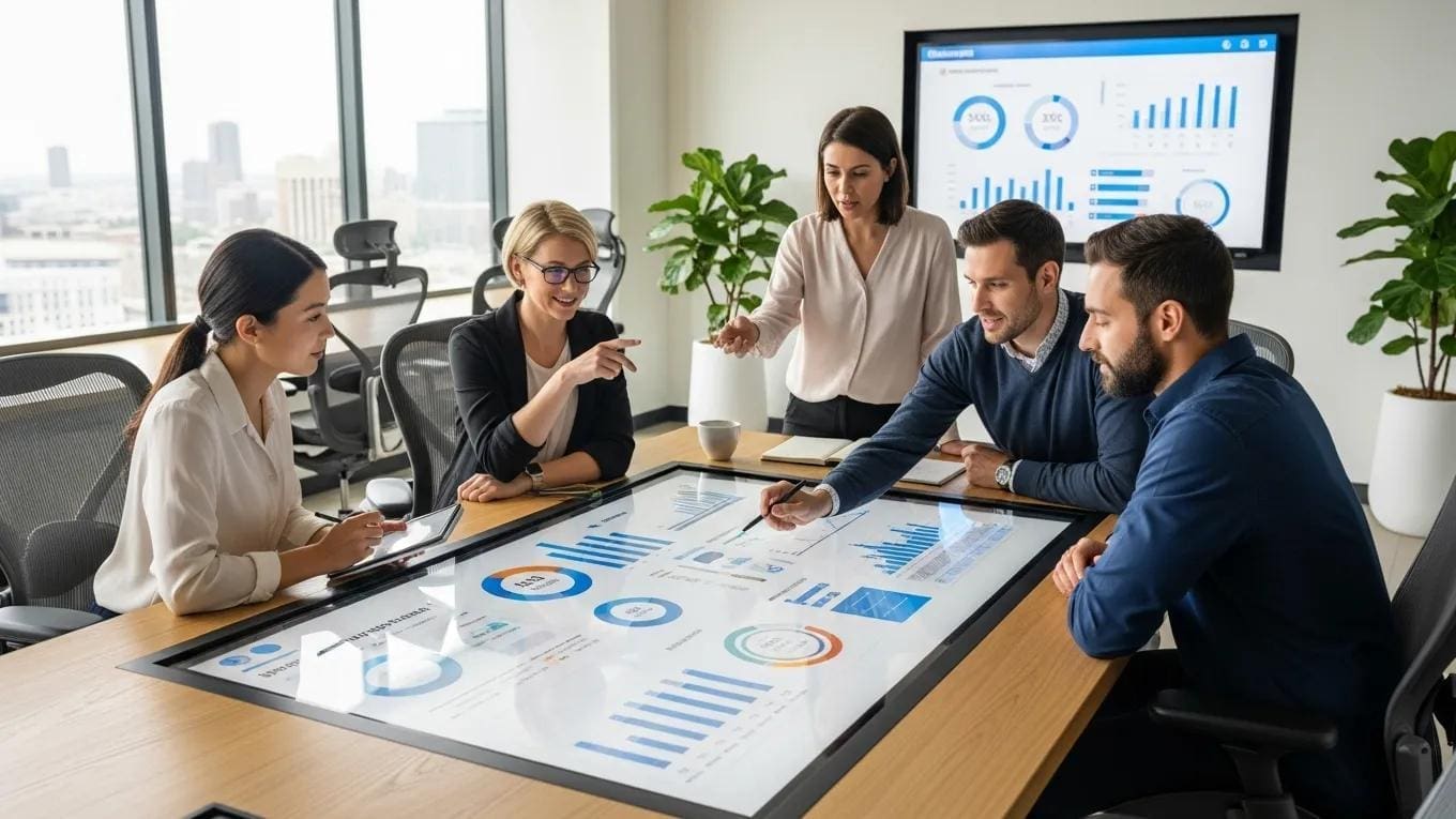 Marketing team analyzing audience segmentation strategies in a modern office